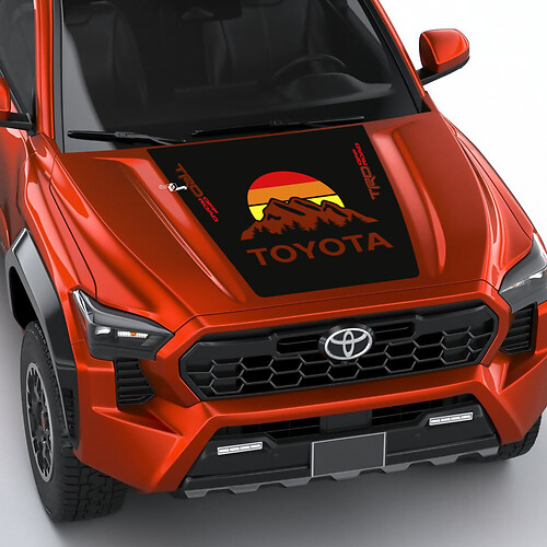 Trd Off Road Mountains Vintage Retro Heritage Stripes enveloppement de décalage de capuche pour Toyota Tacoma 4e génération
