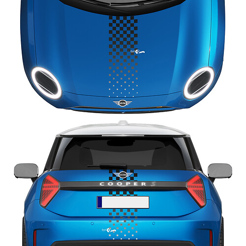 Capot et bandes à dégradé à carreaux arrière Autocollant vinyle pour Mini Cooper S
 1