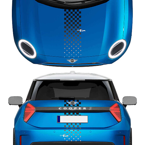 Capot et bandes à dégradé à carreaux arrière Autocollant vinyle pour Mini Cooper S
