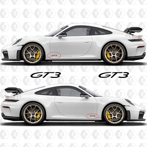 Autocollant Emblème GT3 pour l'arrière et les côtés de la Porsche 911 GT3

