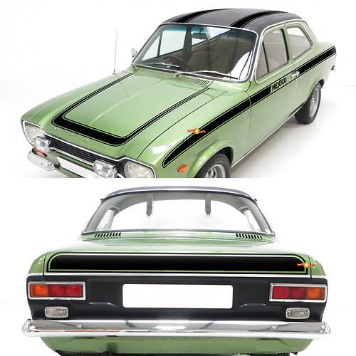 Ensemble complet de bandes latérales, de capot et arrière Vintage Stripes pour Ford Escort 1970 Mexico
 1