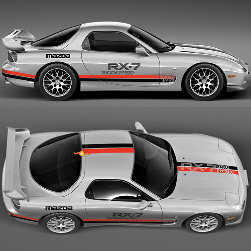 Kit complet Autocollant Bande Capot Latéral - Autocollant en Vinyle Personnalisé pour Mazda RX-7 Sport
