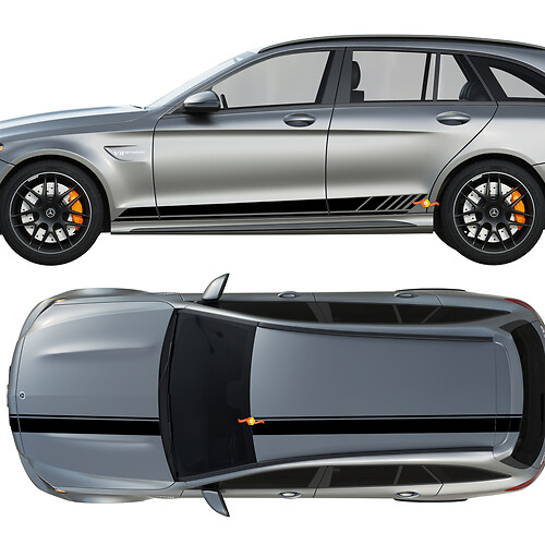 Ensemble de bandes latérales, de capot, de toit et de coffre du kit de décalcomanies en vinyle pour Mercedes C63 AMG Edition 1
