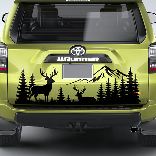 Kit autocollant vinyle pour Toyota 4Runner avec motif montagnes, forêt, orignal et cerf.
