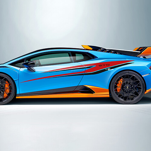 Deux autocollants latéraux en vinyle avec des rayures tribales de deux couleurs pour Lamborghini STO
