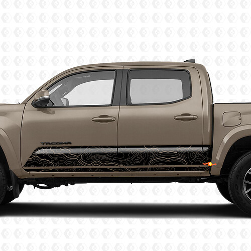 Rayures latérales Carte topographique sur Autocollant Vinyle de bas de caisse adapté à Toyota Tacoma
