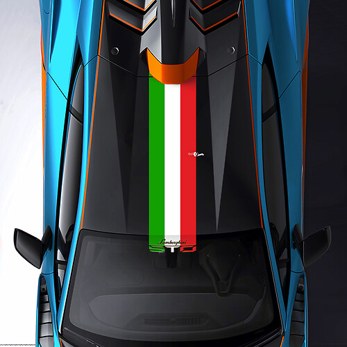 Rayures de toit et de pare-brise en trois couleurs avec logo STO, autocollant en vinyle pour Lamborghini STO.

