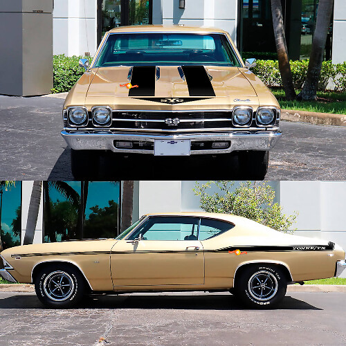 Kit d’autocollants en vinyle bandes latérales et capot YONKE-TX pour Chevrolet Chevelle 1969