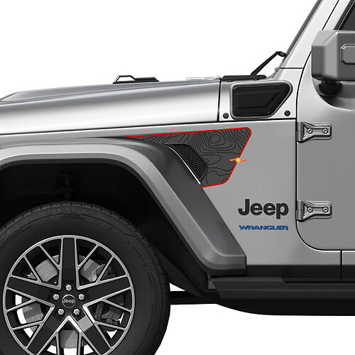 Décalque en vinyle pour évent de garde-boue de carte topographique de la Thin Red Line pour Jeep Wrangler JL JLU Gladiator
