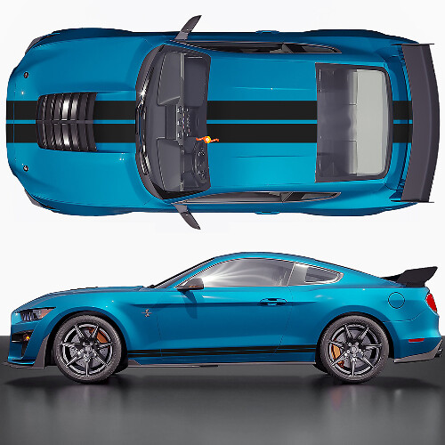 Hood and Side Doors Twin Double Stripes Racing Decals Stickers for Ford Mustang 1