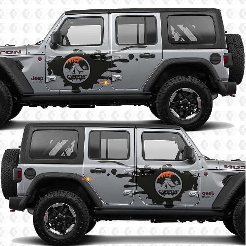 Kit d'autocollants vinyle anti-projections latéral de porte côté montagnes pour Jeep Wrangler 4 portes