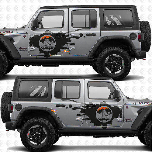 Autocollant Vinyle Bandes Porte Latérale Camping Nature Montagnes pour Jeep Wrangler