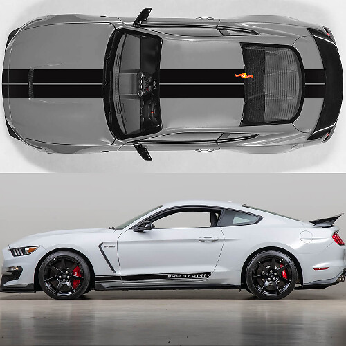 Hood and Side Doors Twin Racing Stripes Vinyl Decal Sticker Graphics for Ford Mustang Shelby GT-H