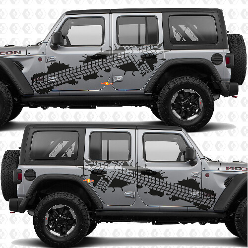 Autocollant en vinyle bandes latérales empreintes de pneus adapté pour Jeep Wrangler
