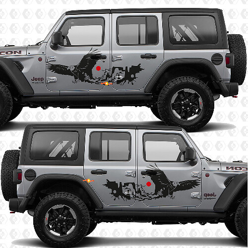 Autocollant vinyle bandes portes latérales Bald Eagle Desert Canyon compatible Jeep Wrangler
