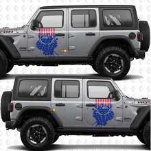 Sticker autocollant en vinyle rayé drapeau US crâne de cerf portes latérales compatible Jeep Wrangler 3
