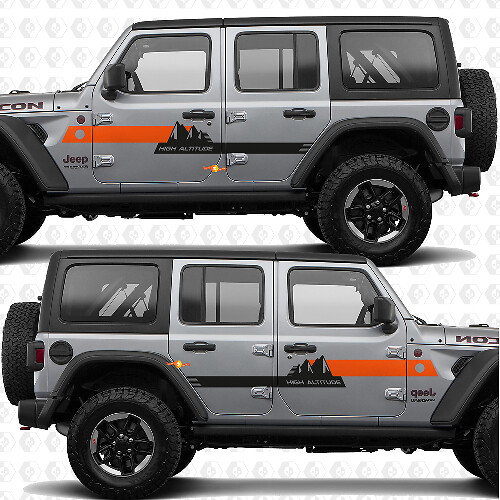 Texte personnalisé Montagnes Bandes d'altitude élevée Portes latérales Autocollant vinyle compatible Jeep Wrangler 1