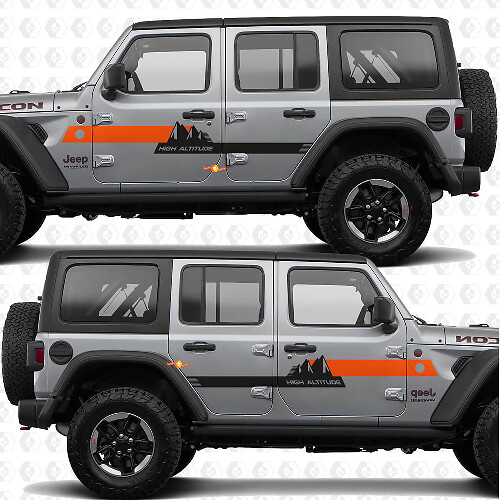 Texte personnalisé Montagnes Bandes d'altitude élevée Portes latérales Autocollant vinyle compatible Jeep Wrangler