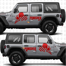 Autocollant en vinyle à rayures drapeau américain Punisher pour portes latérales adapté au Jeep Wrangler 2
