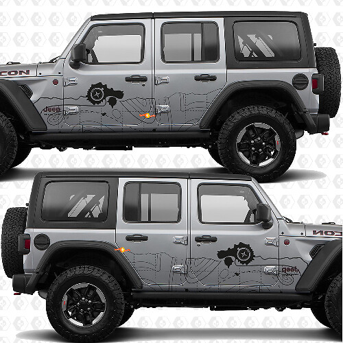 Autocollant vinyle bandes sur porte latérale boussole carte topographique compatible Jeep Wrangler 1
