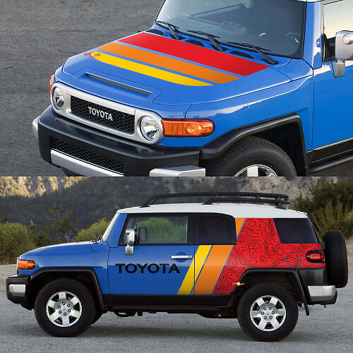 Kit de décalcomanies vinyles rétro topographiques pour capot et côtés pour Toyota FJ Cruiser