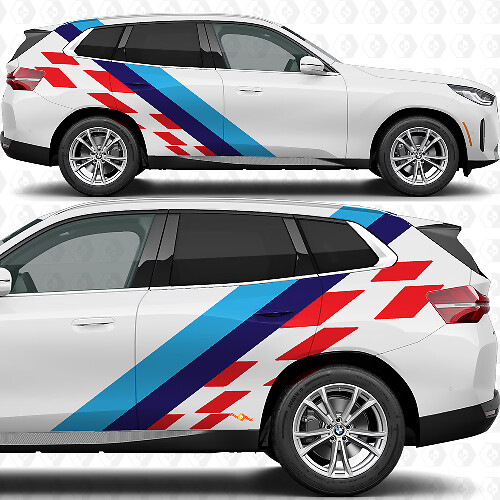 Couleurs Latérales Rayures Drapeau à Damier Portes Autocollant Vinyle Arrière compatible avec BMW X3