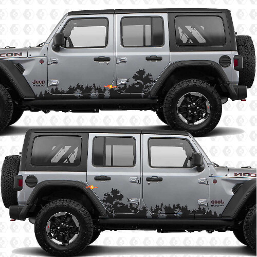 Autocollant vinyle décoratif portes latérales Paysage nature forestière compatible Jeep Wrangler JL