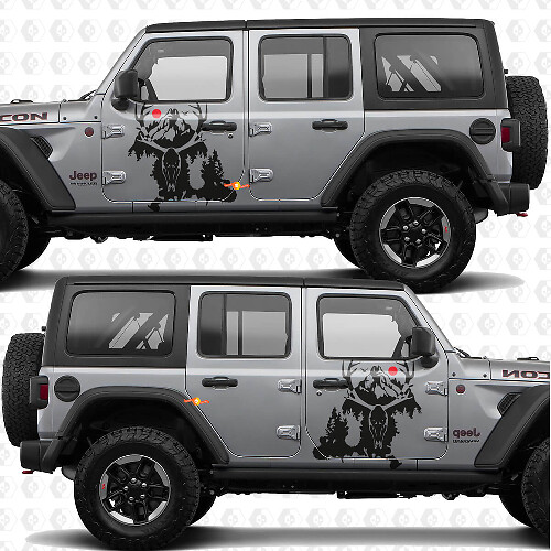 Autocollant en vinyle Déchirure de Montagnes de Crâne de Cerf Compatible avec les Portes Latérales Jeep Wrangler