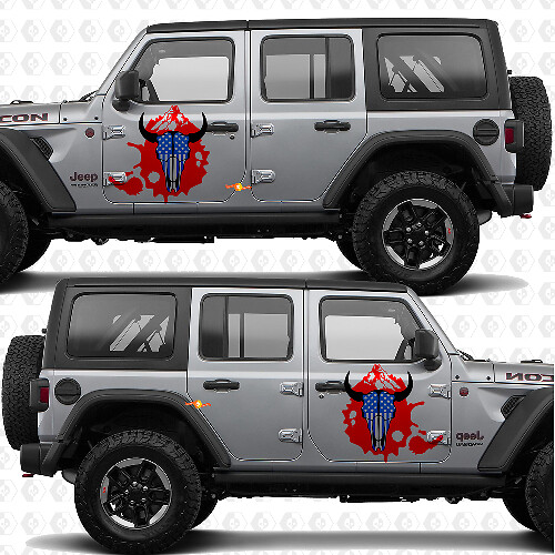Autocollant en vinyle pour portes latérales Skull Goat avec drapeau US, compatible Jeep Wrangler