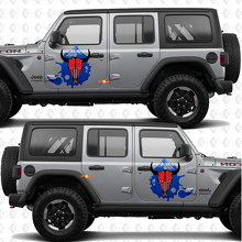 Autocollant en vinyle pour portes latérales Skull Goat avec drapeau US, compatible Jeep Wrangler 2