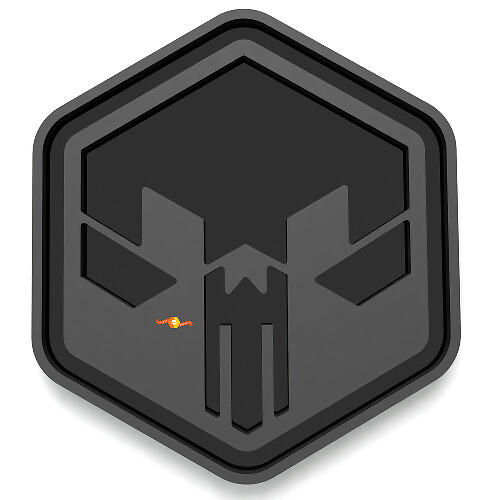 Badge de garde-boue Tête de mort dans un hexagone Emblème de hayon Badge 3D