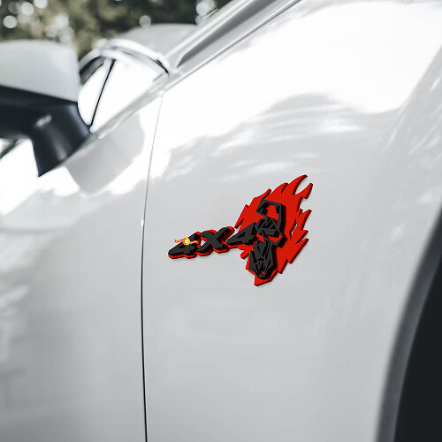 Insignes d'aile Flame Skull 4x4 Emblème de hayon Badge 3D