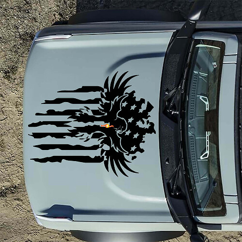 Autocollants Déco Aigle Blanc Drapeau Américain Capot pour Musclecar horse