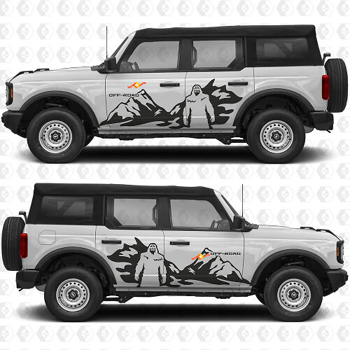 Graphiques Vinyle Autocollant Portes Latérales Montagnes Yeti Off Road compatible avec Ford Bronco