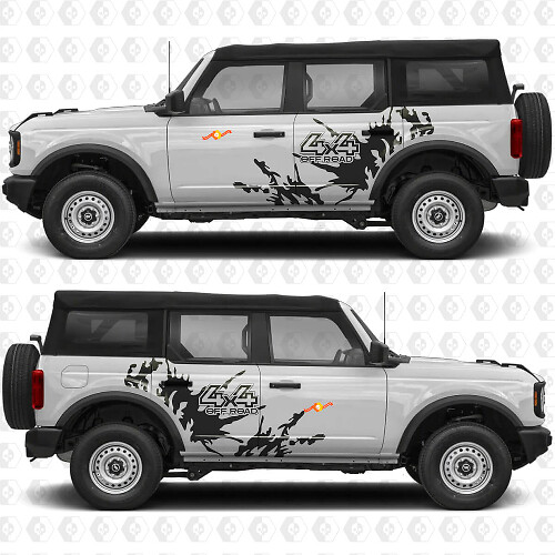 Autocollants en vinyle décoratifs pour portes latérales anti-projection 4x4 tout-terrain adaptés au Ford Bronco 1