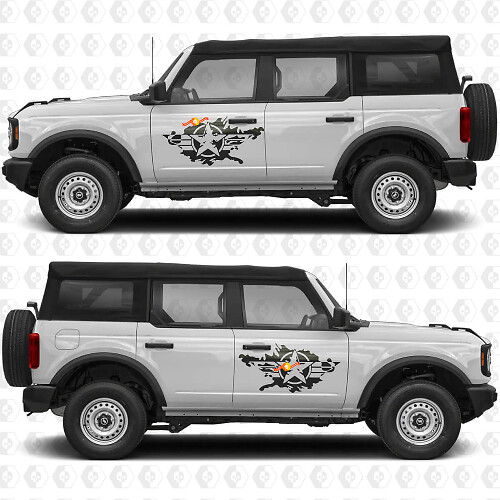 Autocollant Vinyle Graphique Latéral Military Star Splash Portes 2 compatible avec Ford Bronco