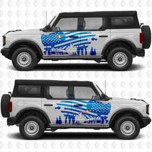 Autocollant vinyle graphique drapeaux US USA montagnes côtés de portes compatible avec Ford Bronco 2
