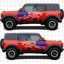 Autocollant vinyle graphique drapeaux US USA montagnes côtés de portes compatible avec Ford Bronco 3