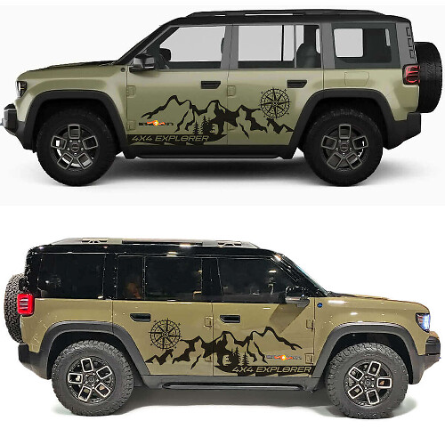 Autocollant vinyle Compass Explore Mountains Side Doors pour Jeep Recon 1