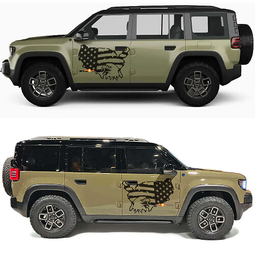 Autocollant en vinyle pour portes latérales Jeep Recon, aigle chauve avec drapeau américain usé 1