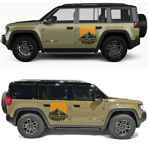 Autocollant en vinyle pour portes latérales avec carte topographique et montagnes de l'aventure Overland pour Jeep Recon 1