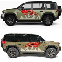 Décalque vinyle drapeau américain montagnes et arbres pour portes latérales Jeep Recon 2