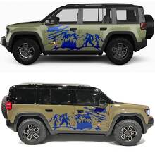Autocollant vinyle Bigfoot Drapeau US usé avec montagnes pour portes latérales Jeep Recon 3