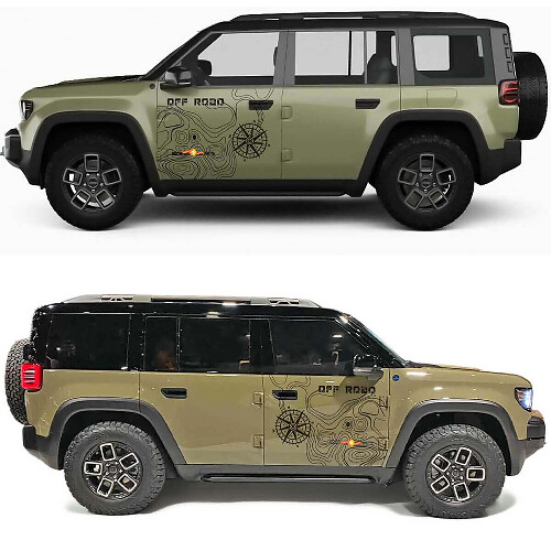 Autocollant en vinyle pour Portes Latérales Boussole Tout-Terrain Carte Topographique pour Jeep Recon 1