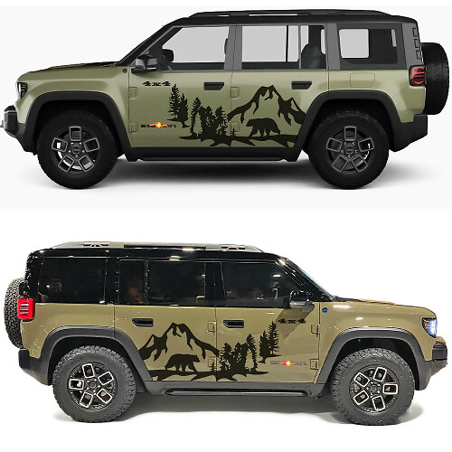 Décalcomanie en vinyle « Bear Mountains Forest Side Doors » pour Jeep Recon 1