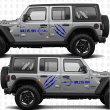 Autocollant vinyle 4x4 Empreintes de griffes Willys pour portes latérales compatible Jeep Wrangler 2
