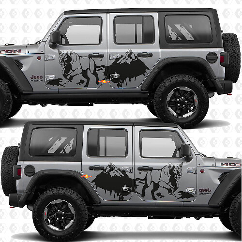 Autocollant vinyle portes latérales Splash Cougar Mountains compatible Jeep Wrangler 1