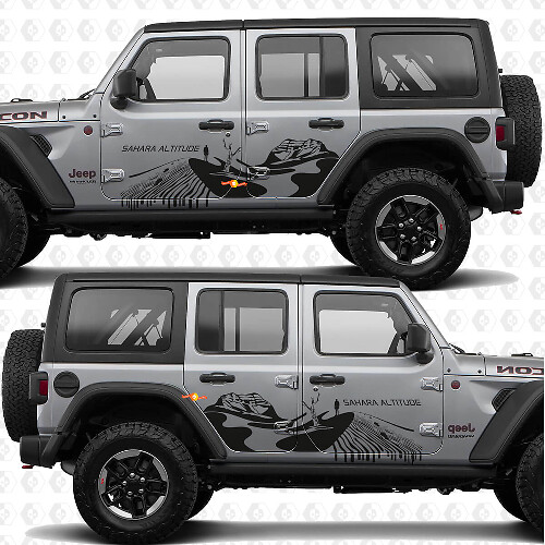 Décalque autocollant en vinyle portes latérales Desert Explore Sahara Altitude compatible Jeep Wrangler 1