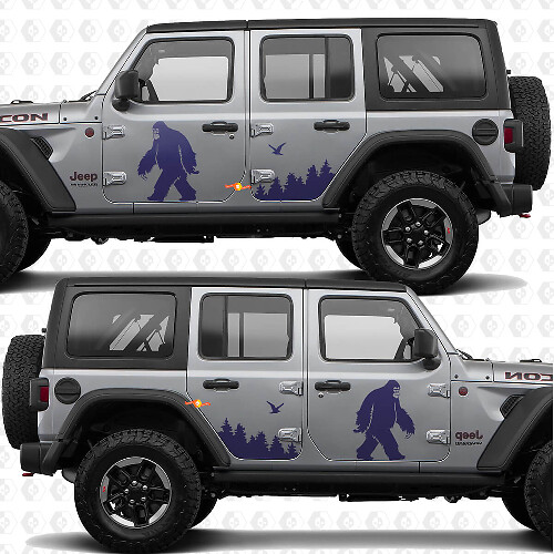Autocollant en vinyle Sasquatch Forest Line pour portes latérales compatible Jeep Wrangler