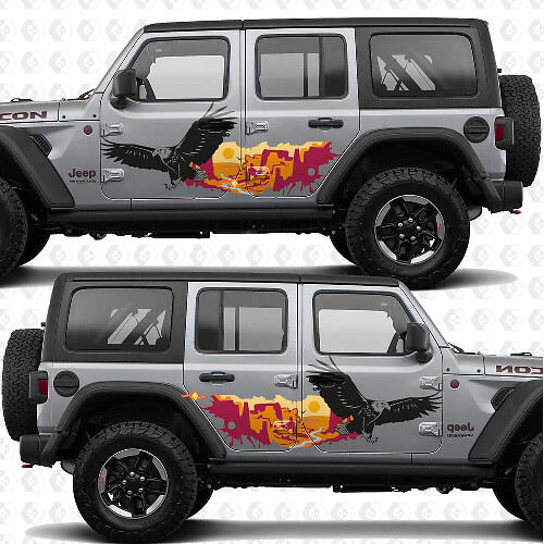 Autocollant en vinyle Bald Eagle Sunset Desert Canyon Side Doors compatible Jeep Wrangler